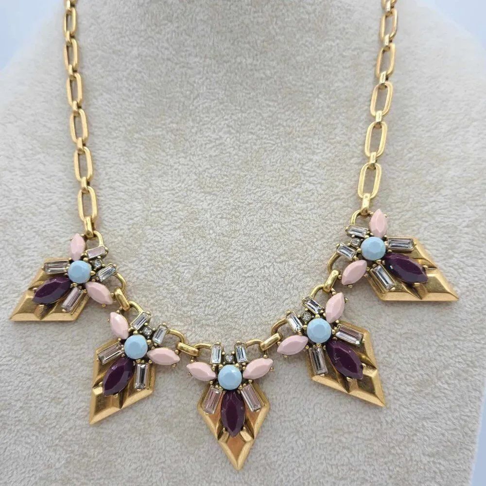J Crew Art Deco Multi Color Crystal Necklace